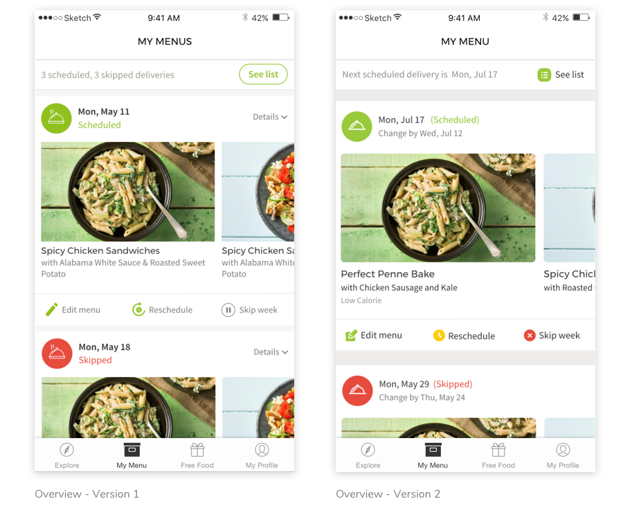 Overview prototype — feed of all upcoming deliveries on one screen
