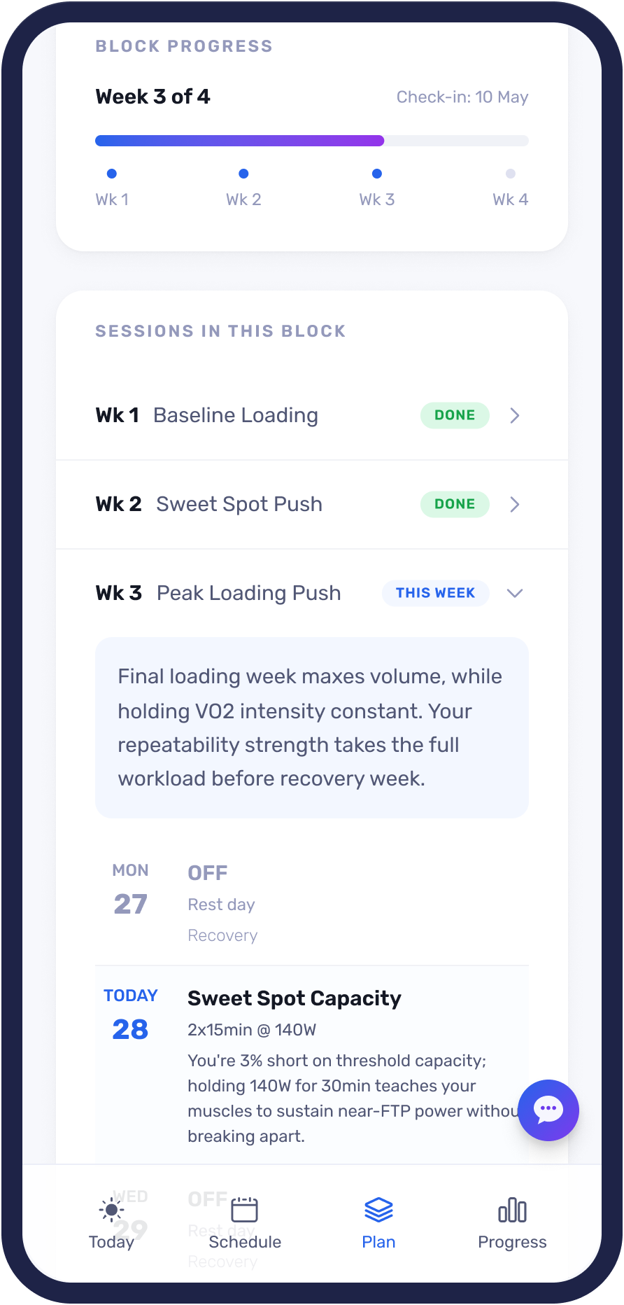 Plan block (Overview) screen