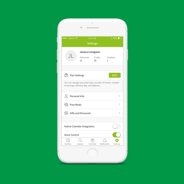 HelloFresh iOS Settings
